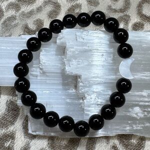 Black Obsidian Moon 🌙 Crystal Gemstone Stretch Bracelet